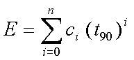 E = sum from i = 0 to n of ci(t90)^i